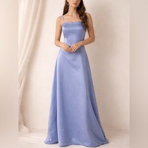 Vintage Nina Caracci Periwinkle Dusty Blue Beaded Satin Formal Evening Gown